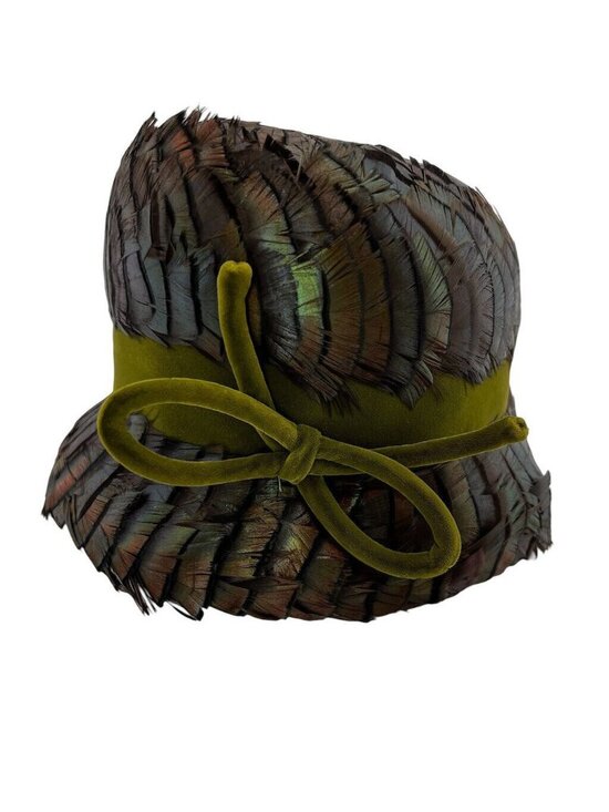 Vintage Womens Cloche Hat Peacok Feathers Irridescent G Howard Hodge Jr Flapper main image 7